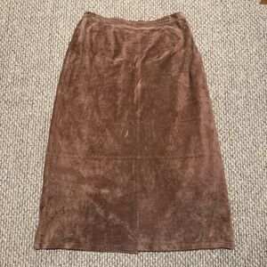 Genuine leather suede brown tan midi skirt